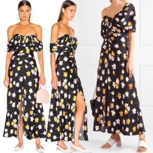 NWT Self-Portrait Jacquard Floral Maxi Dress Navy Ruched Bustier Size 4 - Picture 3 of 3